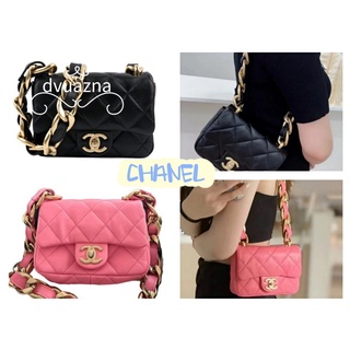 💯ของแท้ CHANEL 22SS ฤดูใบไม้ผลิและฤดูร้อนลายเพชรสายโซ่สะพายไหล่กระเป๋าสะพายข้าง/mini