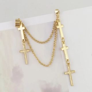 ต่างหูหนีบไม้กางเขนแบบห้อยโซ่หลายเลเยอร์ • Layered Cross Chain Ear cuff