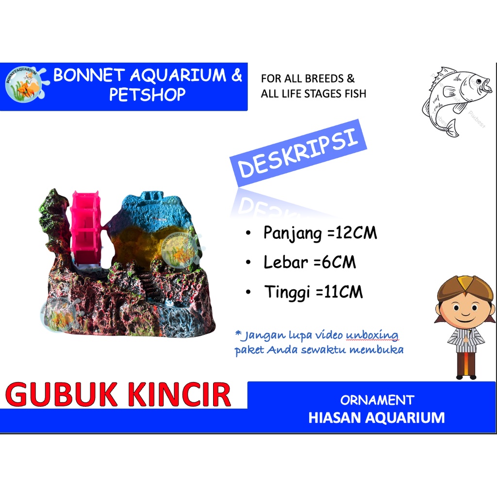 FIBER AQUARIUM DECORATIVE TOY GUBUK WHEEL