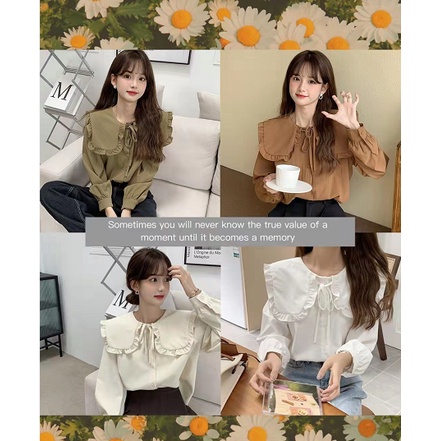 เสื้อแขนตุ๊กตาแขนยาว ผ้าไหมเกาหลี แขนยาวน่ารักสไตล์สาวเกาหลี (บอลลูนโบว์)