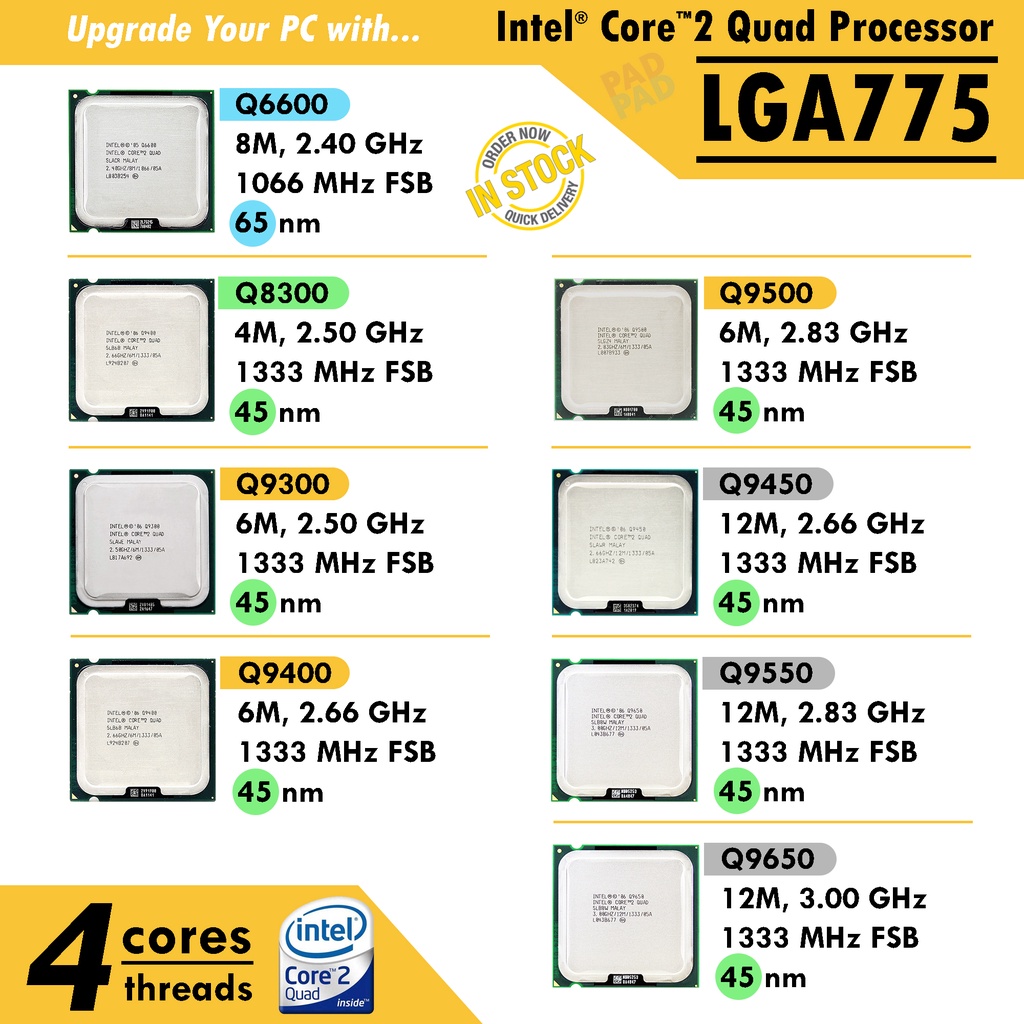 ซีพียู Intel Core 2 Quad Q8300 Q9400 Q9450 Q9500 socket 775 | CPU มือสอง #0