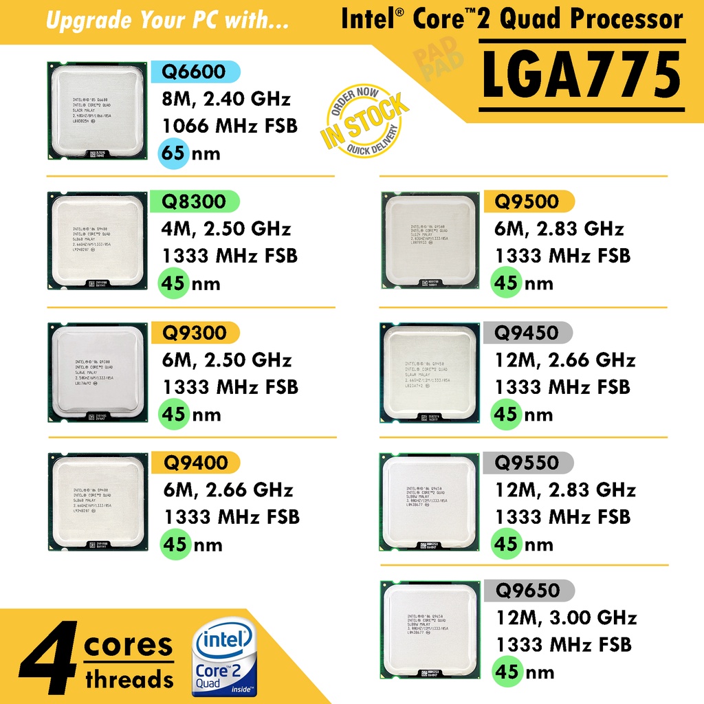 ซีพียู Intel Core 2 Quad Q8300 Q9400 Q9450 Q9500 socket 775 | CPU มือสอง #1