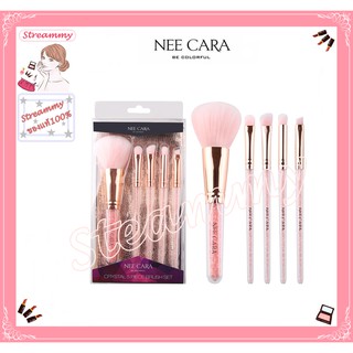 Nee Cara Pink Crystal 5 Peices Brush Set + Free Bag นีคาร่า ชุดแปรงแต่งหน้า 5 ชิ้น แถม กระเป๋า N117