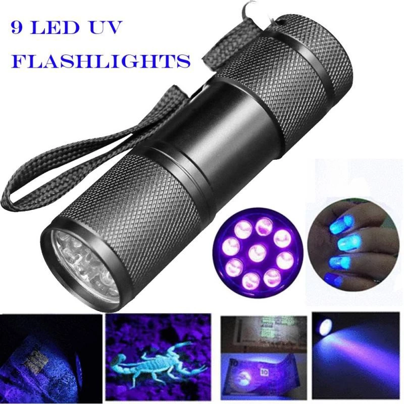 มินิอลูมิเนียม 9 LED UV Ultra Violet ไฟฉาย Blacklight ไฟฉาย thumbnail 3