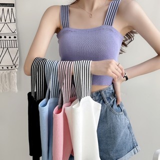 🔥ราคาถูกที่สุด🔥เสื้อไหมพรมแฟชั่นแบบสายเดี่ยวใหญ่ สายเสื้อแต่งลายริ้ว