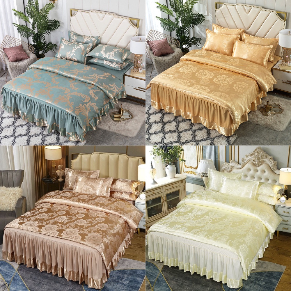 ชุดผ้าปูที่นอน ผ้าปูเตียง ซาติน นอนสบายไม่ร้อนหลัง มีระบายพริ้วสวยหรู 5ฟุต &amp; 6ฟุต รุ่น NV01