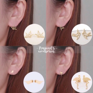 🇹🇭 พร้อมส่ง : ต่างหูสแตนเลสสไตล์มินิมอลลายนกต่างๆ | Bird Stainless Steel Minimalist Stud Earrings.