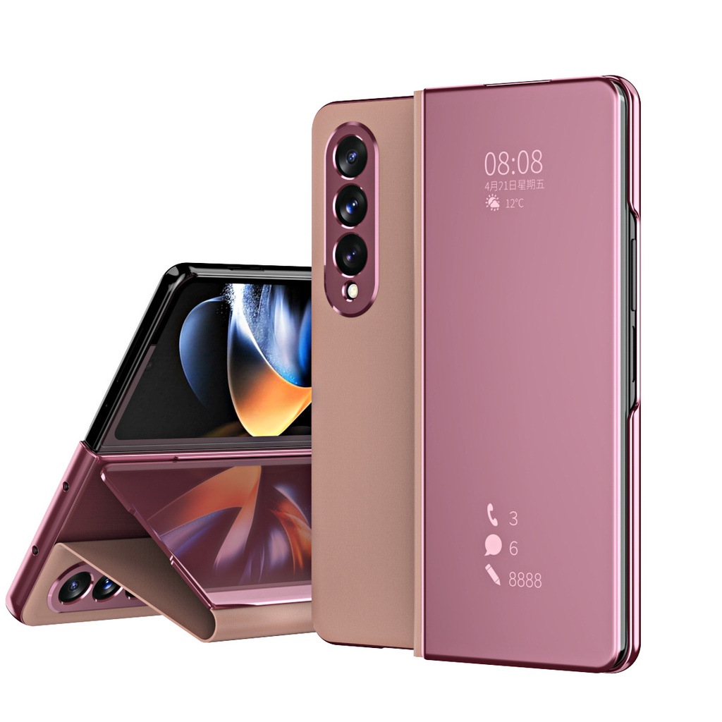 กระจกเคสโทรศัพท์แบบใสสําหรับ Samsung Galaxy Z Fold 6 Fold5 Fold4 Fold3 เคสหนัง PU ป้องกันเต็มรูปแบบ