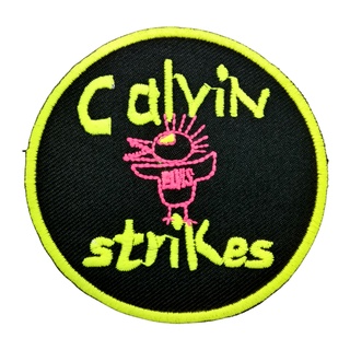 Calvin Striker ตัวรีดติดเสื้อ หมวก กระเป๋า แจ๊คเก็ตยีนส์ Hipster Embroidered Iron on Patch  DIY