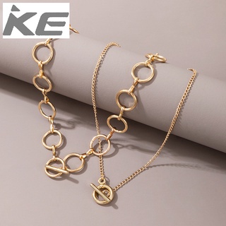 Hip-hop long one-word buckle circle 2-necklace female trendy temperament cold collarbone chain