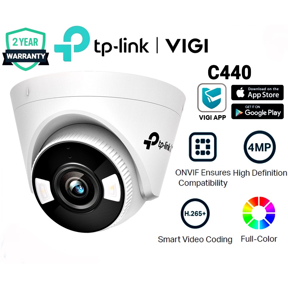 ⚡️กล้องวงจรปิดPoE⚡️TP-LINK (VIGI C440) VIGI 4MP Full-Color Turret Network Camera