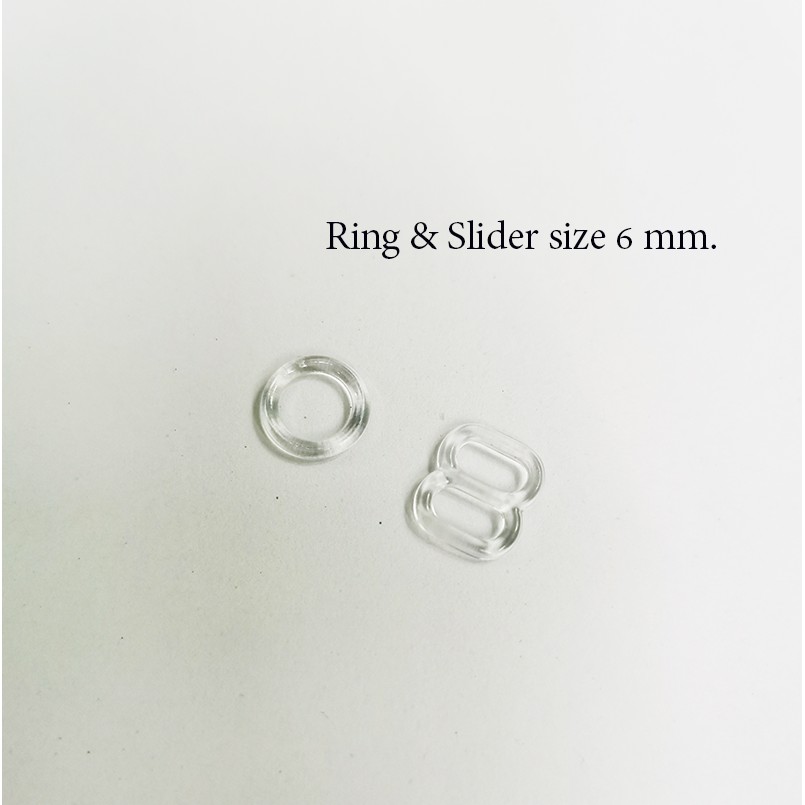 MM02062/3 ชุดตัวปรับสายไหล่ห่วงกลมและสไลเดอร์ 6 มม. 24ชิ้นแบบพลาสติกใส