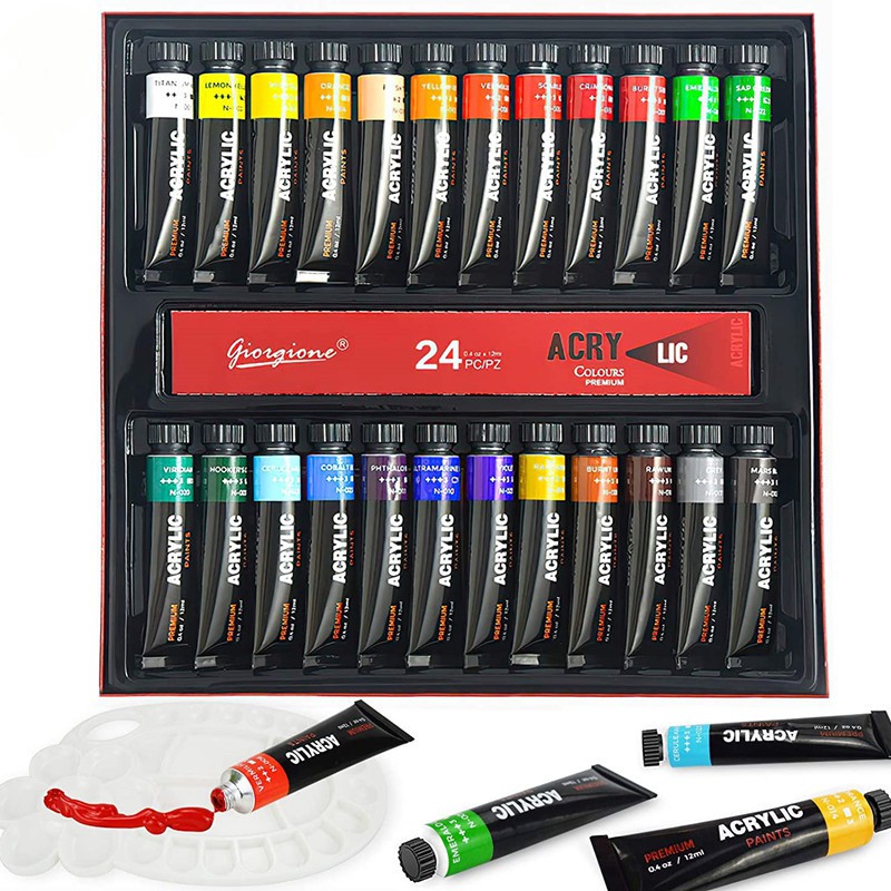 Giorgione ชุดสีอะคริลิค 12/24สีสีสำหรับเด็กและผู้ใหญ่สำหรับผ้า/เสื้อผ้า/เล็บ/ผ้าใบ/Rock ภาพวาดกันน้ำ