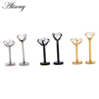 Alisouy 1 ชิ้น 20 กรัม ทรงกลม CZ อัญมณี Labret แหวนสตั๊ด ต่างหูเกลียว เจาะริมฝีปาก จมูกแบน กระดูกอ่อน เครื่องประดับร่างกาย