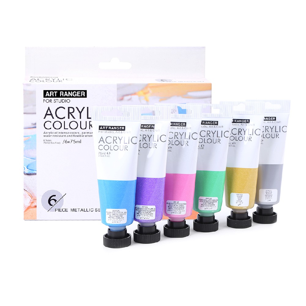 สีอะคริลิค เมทัลลิก หลอดใหญ่ 75ml. ชุด 6 สี  ART RANGERS FEA0675-M (เมทัลลิค/สีมุก)  Acrylic Colour-