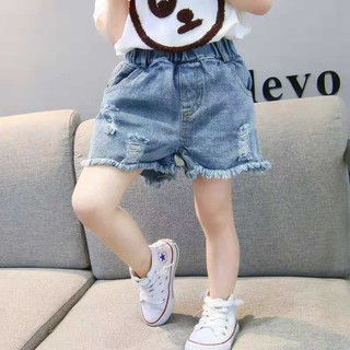 *พร้อมส่ง*Babykidsเสื้อผ้าเด็กกางเกงยีนส์เด็ก กางเกงยีนส์ขาสั้นทรงหลวมสไตล์แฟชั่นสำหรับเด็กผู้หญิง