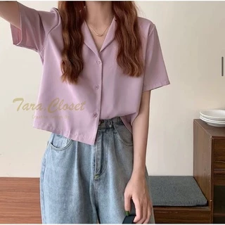 IT056 TARA Crop Top เสื้อเชิ้ต เสื้อครอป ปกฮาวาย แขนสั้น กระดุมหน้า เนื้อผ้าไหมอิตาลีอย่างดี ผ้าดี ใส่สบาย ไม่ร้อน