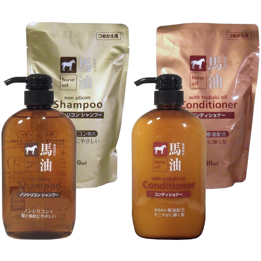 แชมพู และ/หรือ ครีมนวด น้ำมันม้า KUMANO Horse Oil Shampoo &amp; Conditioner (Non silicon) ไม่มีซิลิโคน [นำเข้าจากญี่ปุ่น]