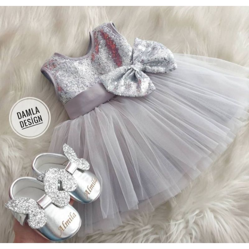 BABY DRESS / SILVER CHILDRENS DRESS / SEQUIN DRESS / BABY BIRTHDAY DRESS / GIRLS DRESS