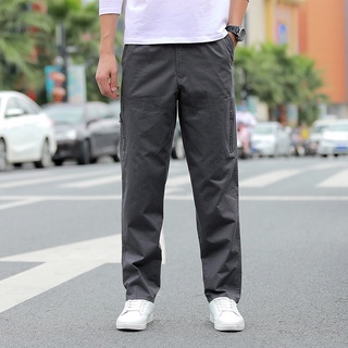 #2012 มี 6 สี(M-6XL)กางเกงขายาวลำลอง กางเกงขายาวมีกระเป๋า มีซิป กางเกงเอวยืด ขายาวสีพื้น  กางเกงขายาวสีพื้นไซส์ใหญ่