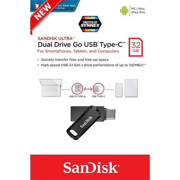 SanDisk Flash Drive Ultra Dual Drive Go USB 3.1 Gen1 Type-C 32GB Speed 150mb/s (SDDDC3-032G-G46) แฟล