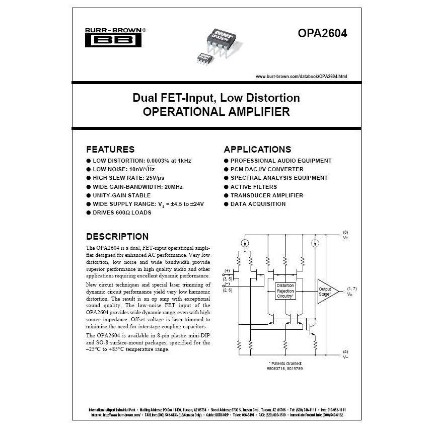 OPA2604แท้ Original (Made in USA) Dual FET-Input, Op-Amp Low-Distortion  THD=0.0003% | Shopee Thailand