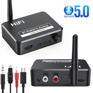 Digital To Analog Audio DAC Converter Spdif Optical Fiber สัญญาณถึง3.5มม.3.5 AUX 2 RCA เครื่องขยายเสียงถอดรหัสบลูทูธ5.0