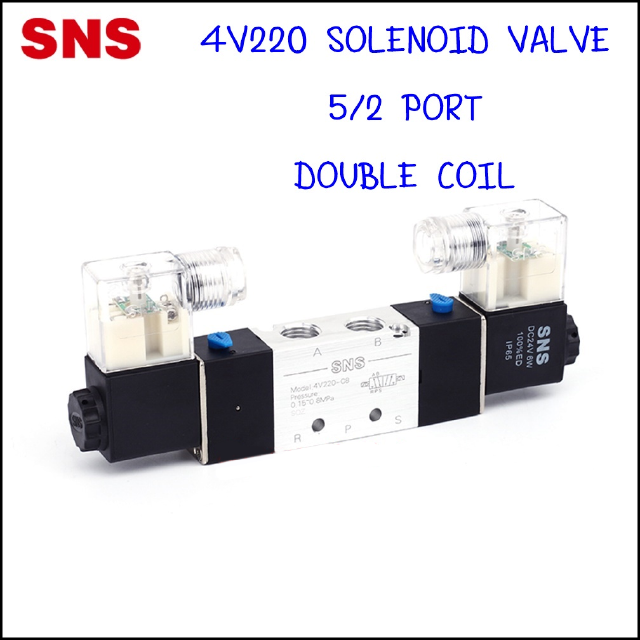 4V220-06 โซลินอยด์วาล์วไฟฟ้า 5/2 ขนาด 1 หุน 1/8 - SNS Pneumatic Solenoid Valve 5/2 Port 1/8 วาล์วกระบอกลม