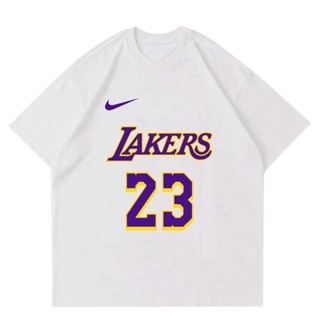 Kaos LAKERS 23 - NBA baju เสื้อยืดลําลอง ผ้าฝ้าย แขนสั้น คอกลม ลาย sablon DTG ใส่สบาย สไตล์วินเทจ สําหรับผู้ชาย ผู้หญิง ไซซ์ใหญ่ สีดํา ขาว ดํา 30s 24s