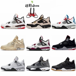 Nike Air Jordan 4 aj4 OW Joint Name Black Red Lava รองเท้าผ้าใบลําลอง สําหรับผู้ชาย ผู้หญิง Jordan4 4Generation Wine Red Paris S HY