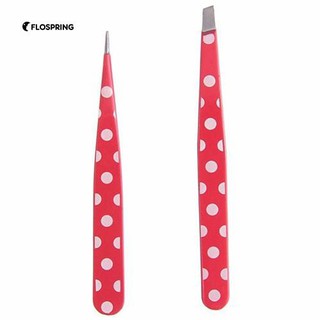 2Pcs Pro Polka Dot สเตนเลสกำจัดขนคิ้วเครื่องมือแต่งหน้าแหนบ