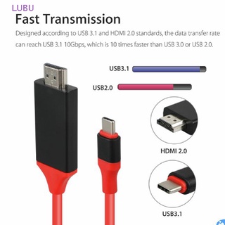 Lubu อะแดปเตอร์สายเคเบิล USB-C Type C เป็น HDMI AV TV USB 3.1 ปลั๊กแอนด์เพลย์ 4K HD