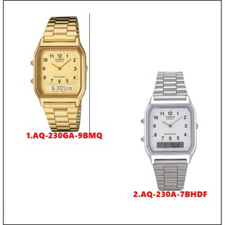 Casio สองระบบ เข็ม+ดิจิตอล นาฬิกาข้อมือ สายสแตนเลส รุ่น AQ-230A