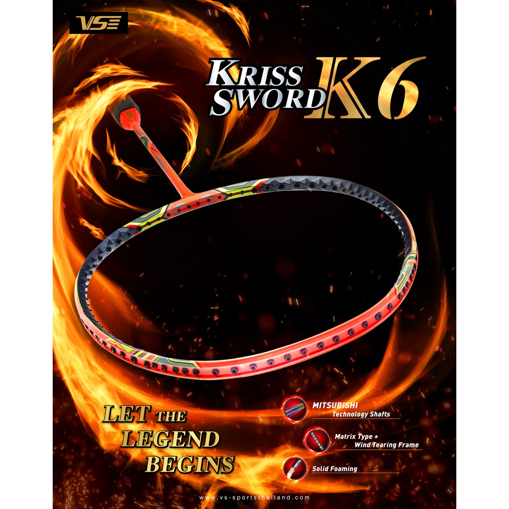 ไม้แบดมินตัน VS Kriss Sword K6 R (รุ่นใหม่ สีส้มเฉิดฉาย ใหม่ล่าสุด ปี 2022)