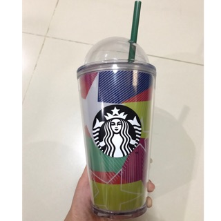 [ของแท้] แก้ว Starbucks รุ่น Star Dome ลวดลายสดใส พร้อมหลอดสีเขียว signature