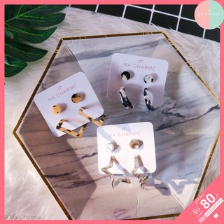 Earring Set 2 คู่🌸ลายหินอ่อน หรูหราน่ารัก 🌺สไตล์เกาหลี สุดฮิต‼️ราคาถูกมากค่ะ🔥เก็บเงินปลายทางได้