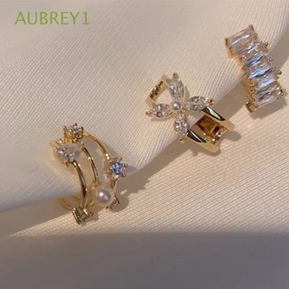 Aubrey1 ต่างหูคลิป ประดับมุก พลอยเทียม รูปดาว สไตล์เกาหลี มินิมอล หรูหรา เครื่องประดับแฟชั่น