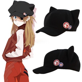 Anime Evangelion eva Hats Cosplay Eva Q Asuka Risoli Costumes Accessories Kawaii Cat Ears Beseball Badges Caps