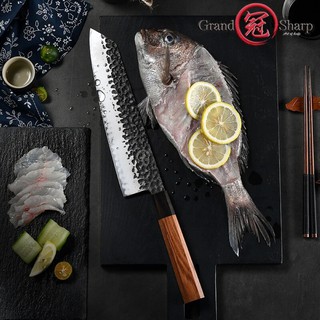 มีดเชฟ มีดเชฟญี่ปุ่น (chef knife) Grandsharp Kiritsuke 9" 3-layers AUS-10 Japanese steel ด้ามไม้แท้ 8 เหลี่ยม