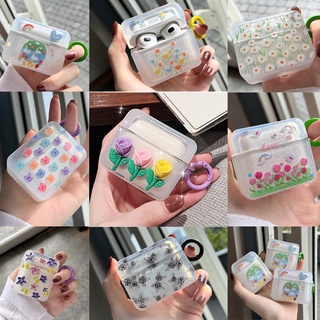 【พร้อมส่ง】เคสหูฟังอีพ็อกซี่ ใส แบบนิ่ม ลายดอกทิวลิป ประดับกลิตเตอร์ พร้อมพวงกุญแจ สําหรับ BASEUS ENCOK W3