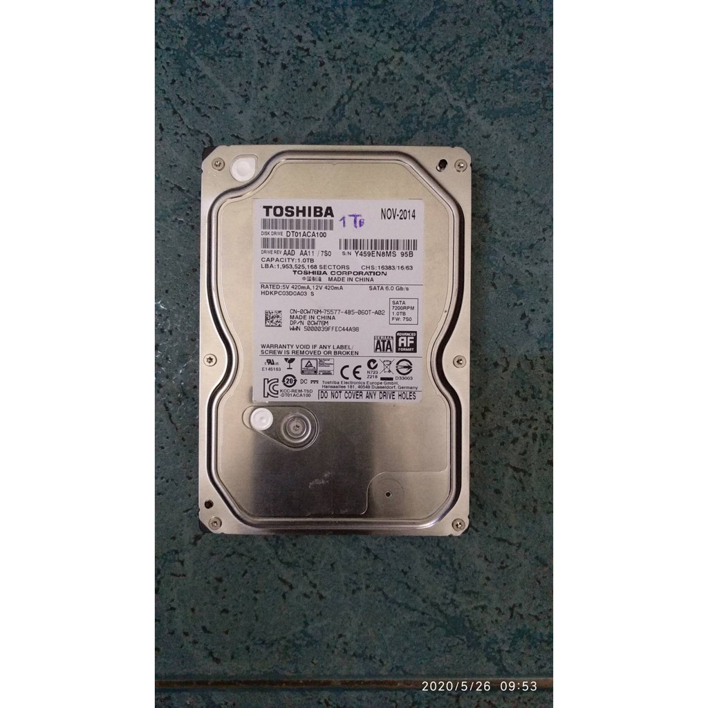 TOSHIBA Desktop Hard Drives 3.5" 1TB SATA III 6Gb/s 32MB (DT01ACA100)