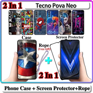 2 IN 1 เคส Tecno Pova Neo พร้อมกระจกนิรภัยกันรอยหน้าจอโค้งเซรามิก LOL และฮีโร่