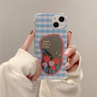 สอบถามก่อนกดสั่ง  พร้อมส่งจากไทย เคสกระจก กระจก เคสกระจกเงา เคสลายตาราง เคสลายสก๊อต เคสสีฟ้า เคสลายดอกไม้ เคสดอกทิวลิป