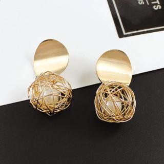 Geometry Gold Silver Alloy Ball Pearl Stud Earring