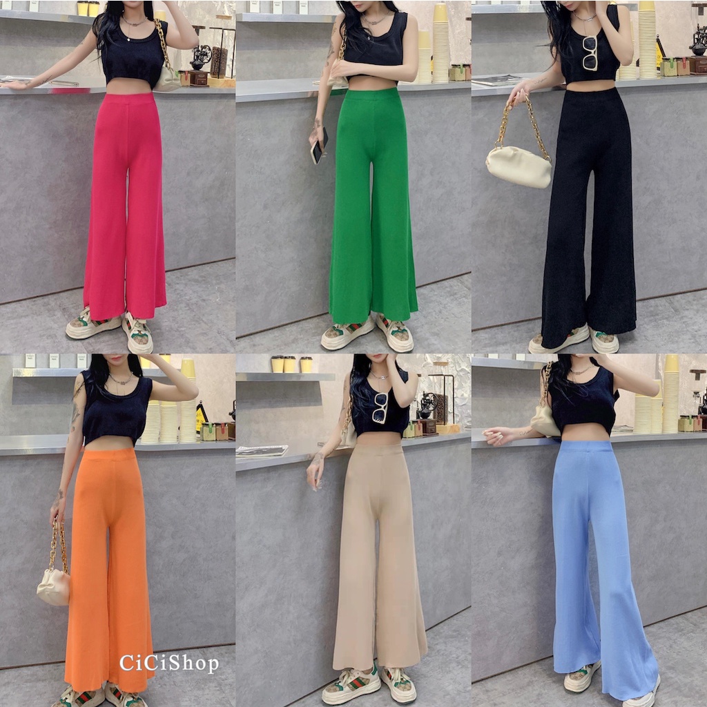 Cicishop(SALE/สุ่มสี B1307)KnitPants กางเกงไหมพรมknitขายาวทรงเอวสูง ทรงสวยสีคัลเลอร์ฟูลเริ่ดๆ