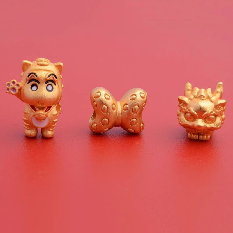 ลูกปัดมังกรชินจังประดับโบว์ สีแดงทอง DIY สร้อยคอสร้อยข้อมือ DIY