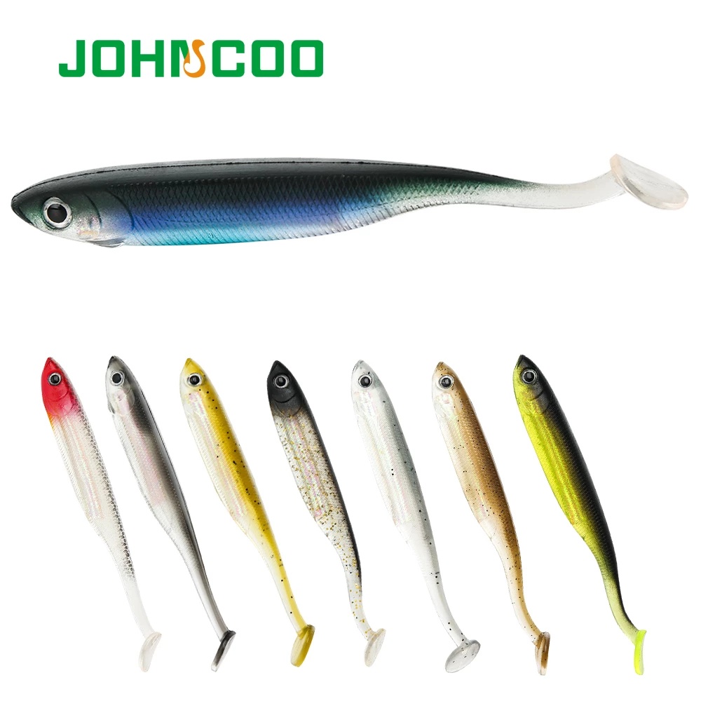 Johncoo เหยื่อตกปลาซิลิโคน แบบนิ่ม ลายสายรุ้ง 5.4G 9.7G 100 มม. 128 มม. 5 ชิ้น
