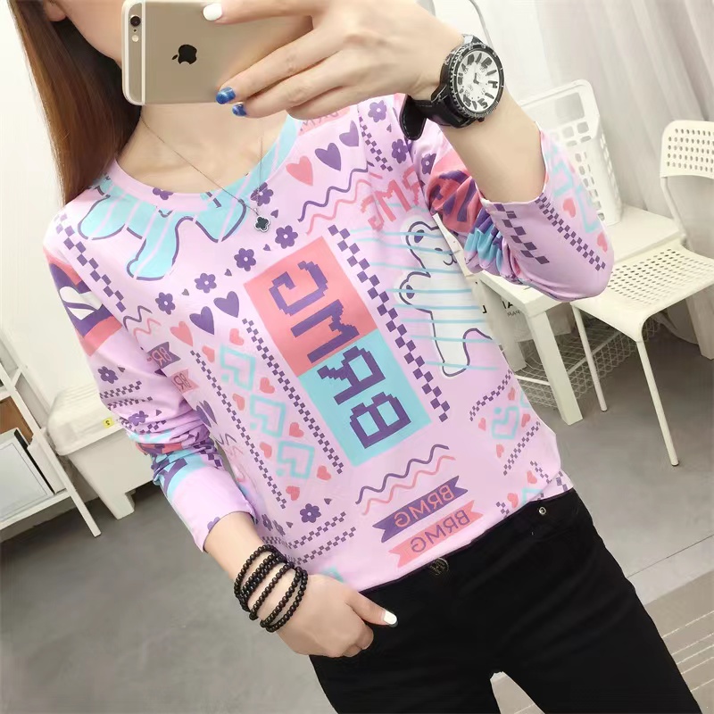 929# เสื้อยืดแขนยาว เสื้อผ้าแฟชั่นผู้หญิง สินค้าลายใหม่ ผ้านิ่มใส่สบาย