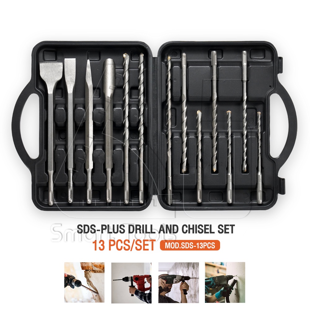 InnTech ดอกสว่านโรตารี่ SDS Plus 13 ตัว/ชุด ดอกเจาะปูน ดอกสกัดปูน SDS-Plus and Chisel Set 13 PCS เหล็ก รุ่น SDS-13PCS