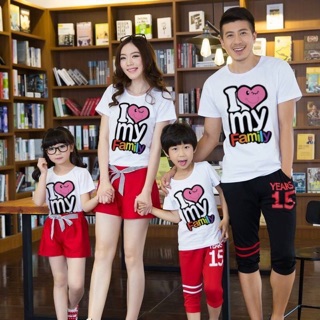 เสื้อครอบครัว พ่อแม่ลูก I Love My Family สีขาว ผ้านุ่ม ใส่สบาย